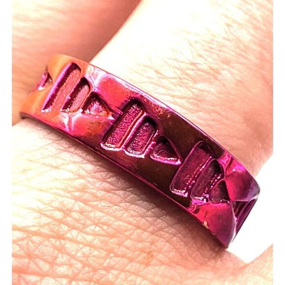 Rainbow Plated Sterling Silver Ring Geometric Art Deco Design Size 10 - Picture 1 of 2